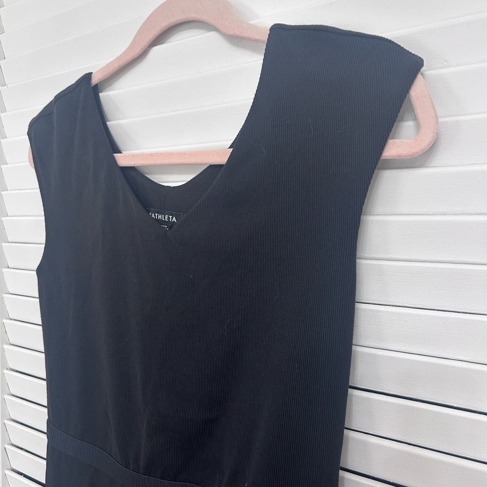 ATHLETA MIDI black dress Athleisure open back pockets women’s size Small - Picture 2 of 8